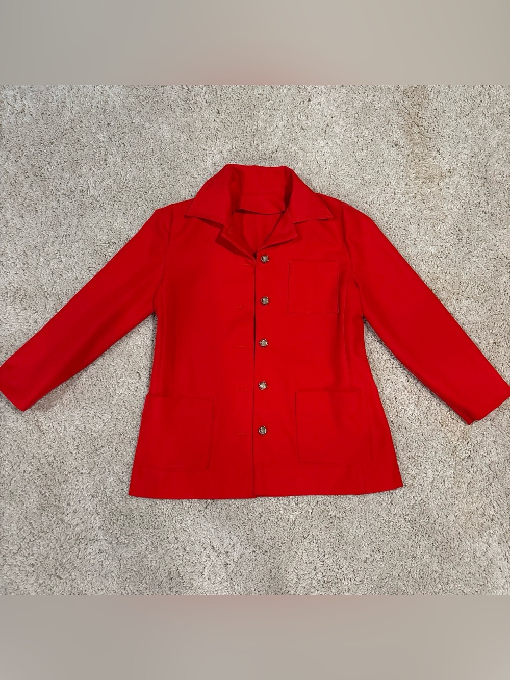 Vintage 1980s Red Button Front Blazer Jacket 3 Pocket Retro Sz. M Read Desc.
